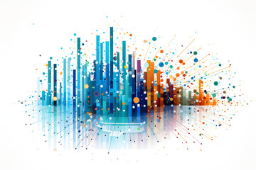 Background of technology and data charts, illustration for big data and data analysis