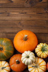 Wall Mural - Pumpkin border over rustic wood