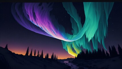 Wall Mural -  an abstract image inspired by the aurora borealis, featuring vivid and ethereal lights dancing across the night sky.