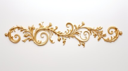 a rich golden baroque ornament delicately engraved on a pristine white background. The intricate details and lavish curves of the design exude opulence and sophistication.