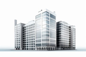 Modern skyscraper building isolated, cutout white urban high-rise cityscape and office firm background for architecture visual concept design assets infrastructure block, Generative AI