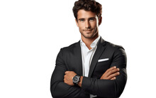 Man Showing The Advertising New Men Watch Style On The Transparent Background