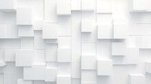 Abstract 3d Square White Technology Communication Concept Background. Random Shifted White Cube Square Boxes Block Background Wallpaper Banner With Copy Space. 