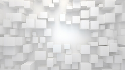 Poster - abstract 3d square white technology communication concept background. Random shifted white cube square boxes block background wallpaper banner with copy space. 