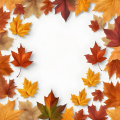 Wall Mural - autumn leaves border isolated on white background with free space in the center for text. generative