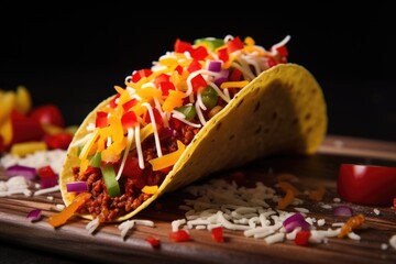 Poster - whole chili pepper placed on a taco with a sprinkle of shredded cheese