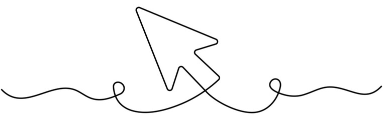 Poster - Mouse cursor continuous line drawn. Arrow pointer linear symbol. Vector illustration isolated on white.