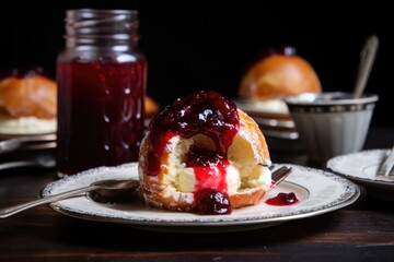 Canvas Print - homemade jelly-filled sufganiyot on a plate