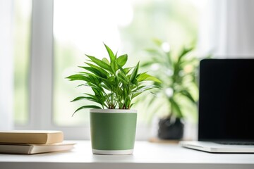 fresh green plant on a clutter-free desk