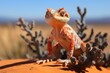 defensive posture of a gecko against desert background