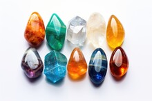 crystal healing stones on a white background