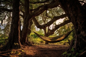 Sticker - a hammock resting between two trees