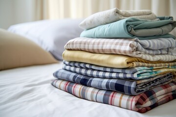 Sticker - neatly folded pajamas on a freshly made bed