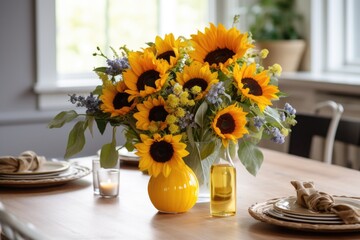 Canvas Print - sunflower centerpiece on a dining table