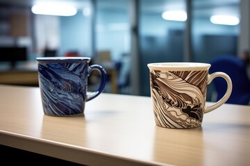 Canvas Print - two coffee mugs on a break room table