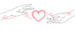 Two hand with two heart line art style vector illustration