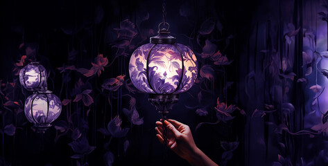 Wall Mural - chinese lantern illustration art dim light night purple 