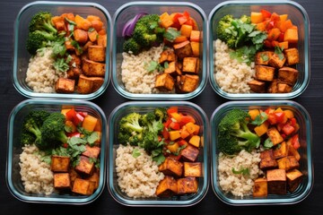 Wall Mural - vegan meal prep containers with tofu and veggies