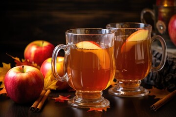 Canvas Print - toffee apple cider served in clear glass mugs