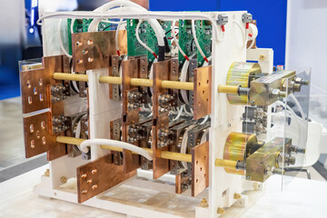 Poster - electrical supply equipment. automatic switch mechanism. equipment for transformer station. close-up