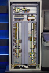 Poster - power cabinet. industrial electrical equipment. open power cabinet at factory. industrial power equi