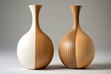 Fototapeta Uliczki - Two vases with wood on white. Generative AI