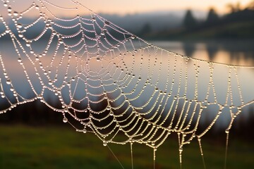 dew on a spider web at dawn