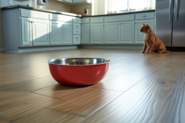 Sticker - lonely pet bowl on a clean kitchen floor