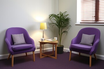 Sticker - image of an empty counselling room with two seats