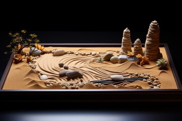 Poster - a tabletop zen garden with sand and rocks