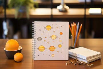 Wall Mural - illustrated notebook about solar system on desk