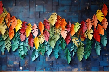 Canvas Print - a wall decorated with a festive paper leaf garland