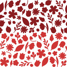 Tiny Red Flowers Seamless Pattern. Gradient Floral Elements Hand Drawn On White Background. Cute Fashionable Print For Wallpaper, Fabric Or Wrapping. Botanical Raster Allover Print