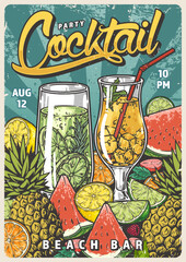 Canvas Print - Cocktail party vintage sticker colorful