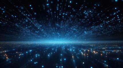 Data Flow in the Digital Cosmos, Abstract Depiction of Data Particles Flowing Through Cyberspace