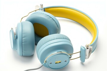 Wall Mural - Light blue headphones with yellow accent. Generative AI