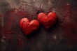 two crimson handwritten hearts. Generative AI