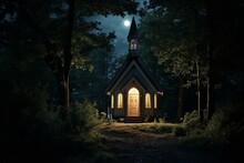 Small Chapel At Nighttime. Generative AI