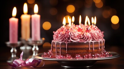 Wall Mural - birthday cake with candles	