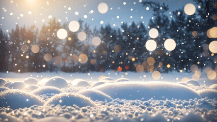 Poster - winter background with snow and blurred bokeh with copy space