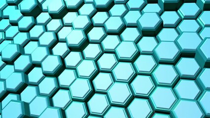 Poster - Beautiful volumetric green background made of 3D dynamic hexagons. Short intro screensaver. Futuristic style.