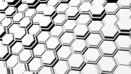 Poster - Beautiful volumetric white background made of 3D dynamic hexagons. Short intro screensaver. Futuristic style.