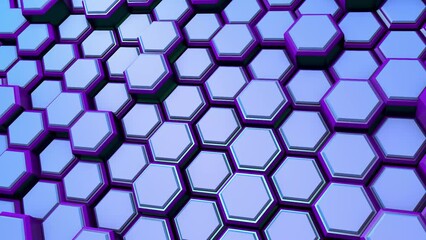 Poster - Beautiful volumetric blue-violet background made of 3D dynamic hexagons. Short intro screensaver. Futuristic style.