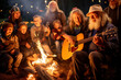 © Laura - Generations gathered around a campfire, playing musical instruments and singing songs, love and creation