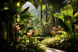 Fototapeta Storczyk - A lush tropical rainforest with diverse plant life, showcasing the love and creation of rich biodiversity, love and creation