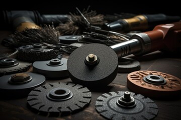 Poster - A collection of various tools neatly arranged on top of a wooden table. Perfect for showcasing a range of tools or emphasizing craftsmanship.