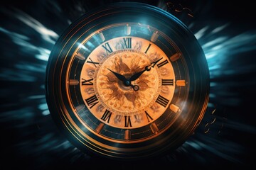 Aufkleber - A picture of a large clock with Roman numerals. This image can be used to depict time, punctuality, and vintage aesthetics.