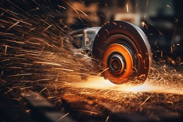 Aufkleber - A person using a grinder to grind a piece of metal. Suitable for industrial and DIY projects.