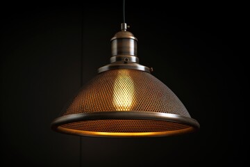 Poster - A single light fixture hangs from the ceiling in a dimly lit room. This versatile image can be used to depict various concepts such as illumination, ambiance, interior design, and more.