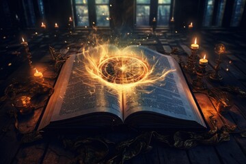 Poster - An open book sitting on top of a wooden table. Perfect for educational, literary, or creative design projects.